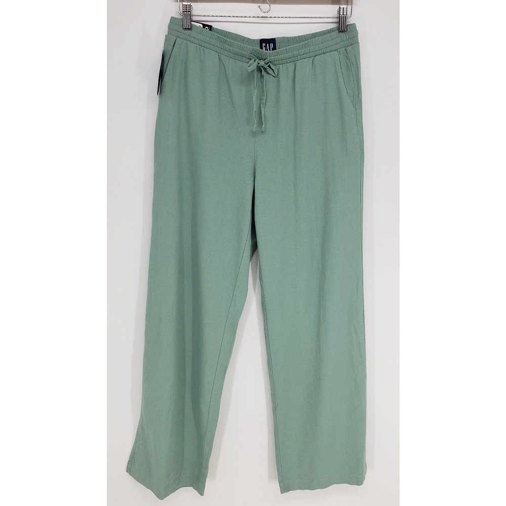 GAP Linen Pull-On Pants Womens Sz Small Granite Green Wide Leg Elastic Waist New